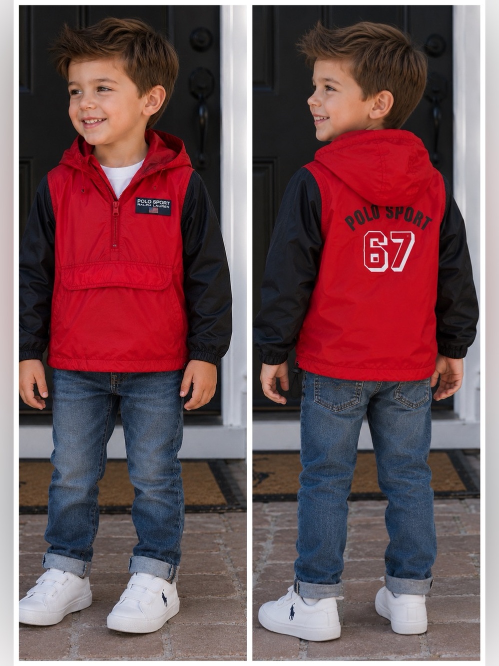 Polo Sport Ralph Lauren Boys 4 Red Black Hooded Windbreaker Jacket EUC